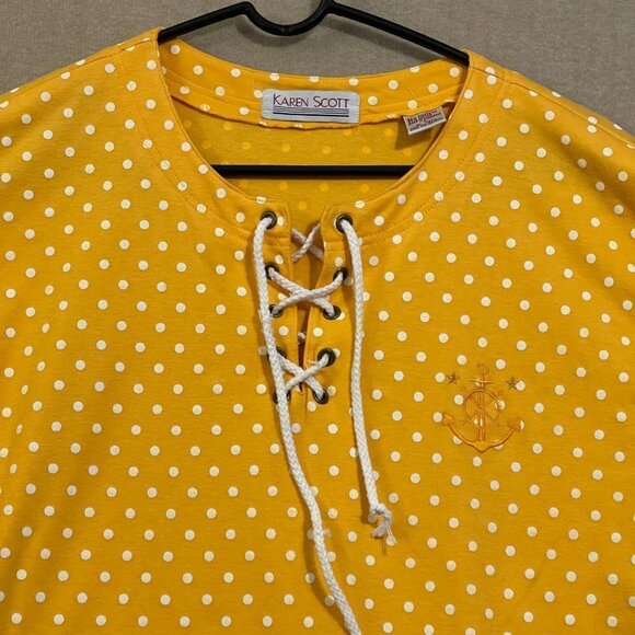 Karen Scott Top Women's Large Yellow Polkadot Short Sleeves - Picture 2 of 11
